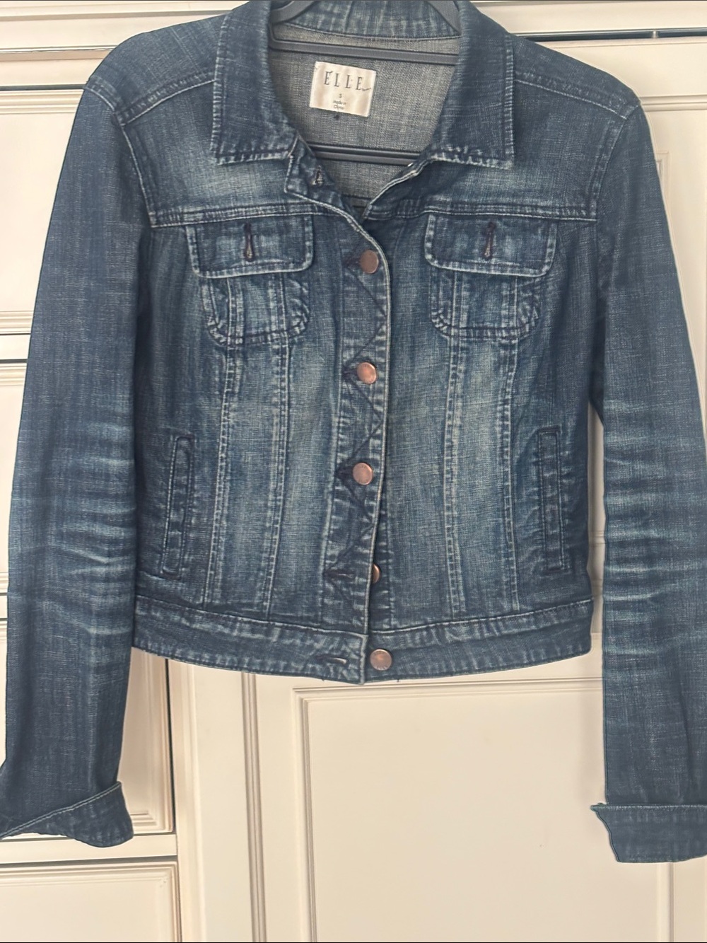 ELLE Distressed Medium Blue Denim Jacket